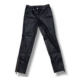 Escada Coated Black Jeans EU 34  US 2 Gold Zippers & Grommet Back Pockets Y2K